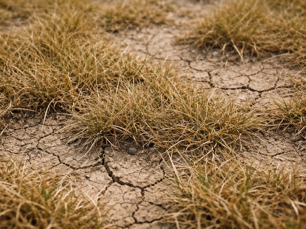 Geel verdroogd gazon met droge, bleke grasplekken na een droge periode
