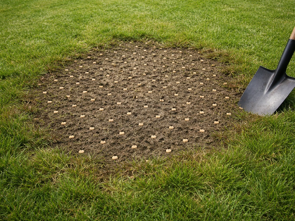 Grasveld met meerdere zichtbare steekpunten in een raster/zigzagpatroon, klaar voor bodemmonstername