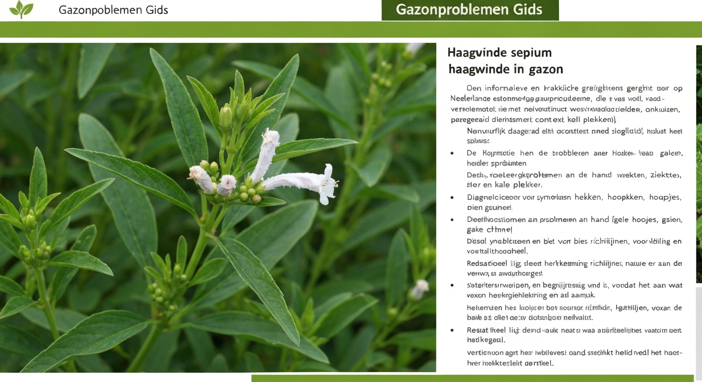 Close-up overzicht van haagwinde (rank, pijlvormig blad en trompetbloem) in een Nederlands gazon, daglicht, hoge resolutie