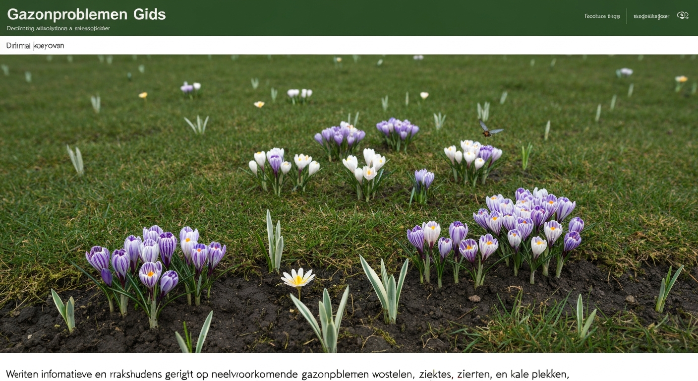 Krokussen in bloei in een Nederlands gazon bij zonsopgang